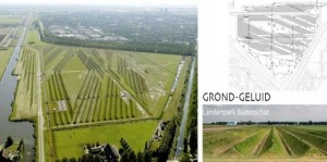 GROND/GELUID is een geluidswerend landschapskunstwerk van Paul de Kort voor SchipholHoofddorp i.s.m. H+N+S Landschapsarchitecten, TNO en Witteveen en Bos, 2012-2013